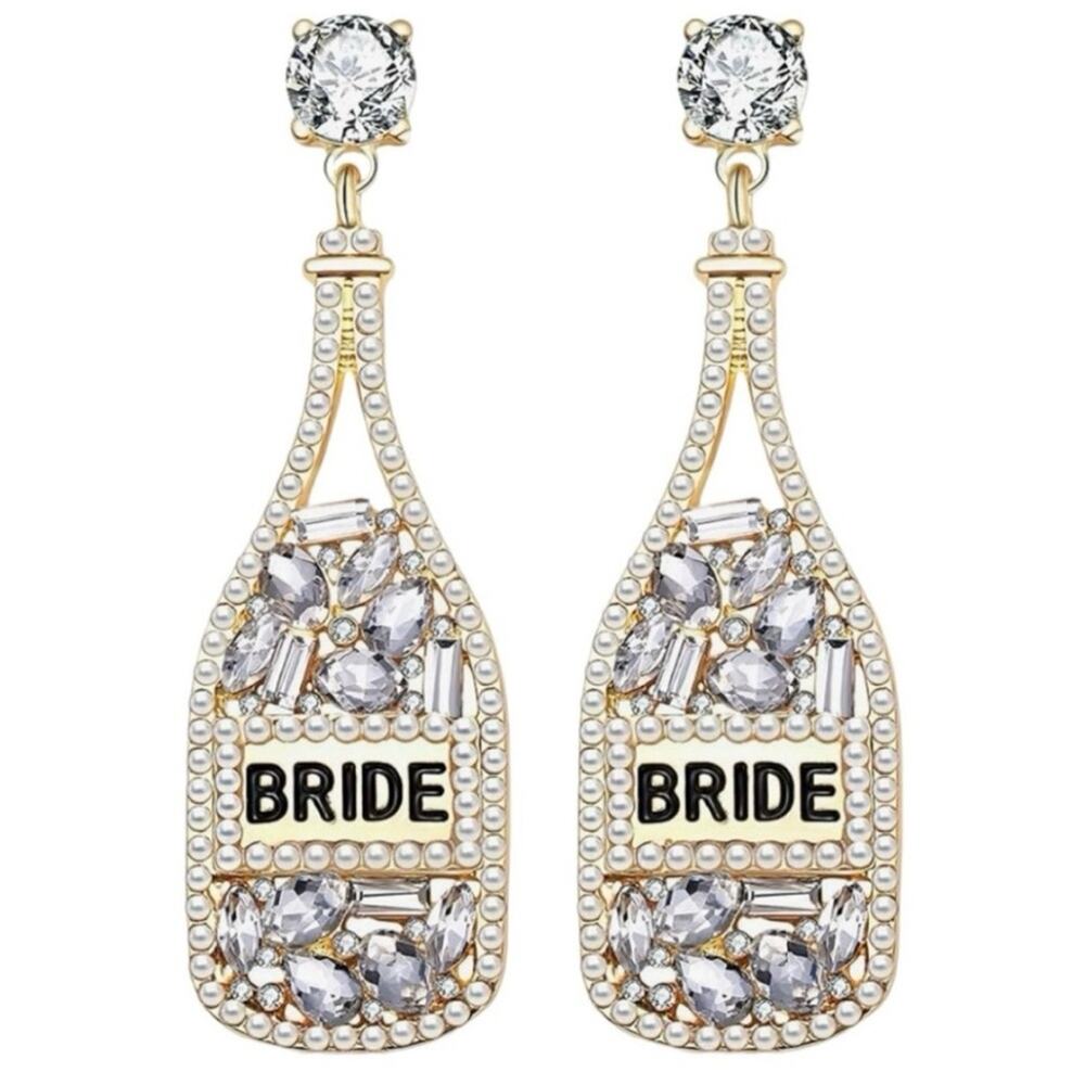 Rhinestone Bride Champagne Bottle Earrings